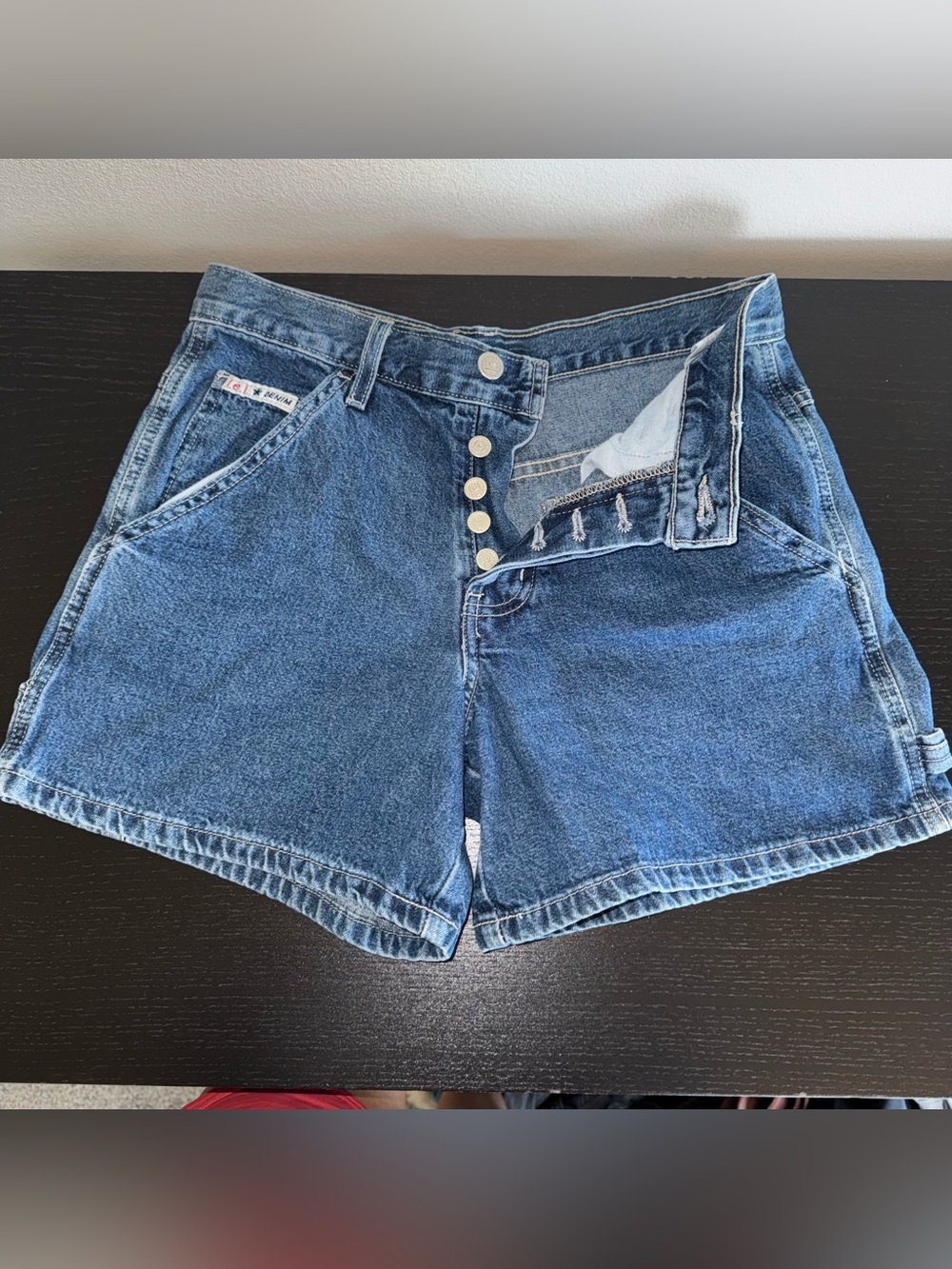 Vintage l.e.i. Exposed Button Fly Carpenter Denim Shorts High Waist 28 in